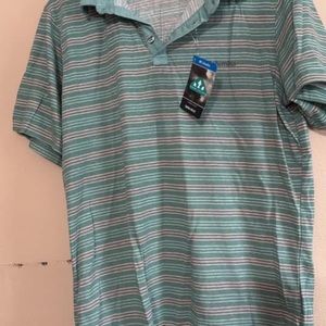 Columbia Green and White Polo Shirt with Stripes